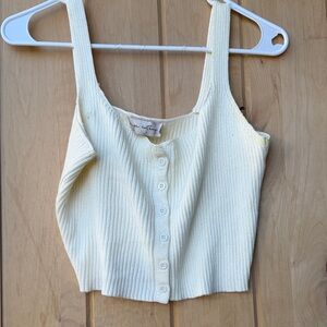 Women's Cream Ribbed Button-Up Tank Top